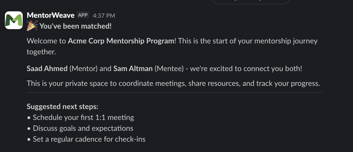 Slack Match Confirmation